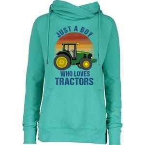 Just A Boy Who Loves Tractors Womens Funnel Neck Pullover Hood