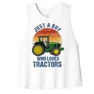 Just A Boy Who Loves Tractors Women's Racerback Cropped Tank