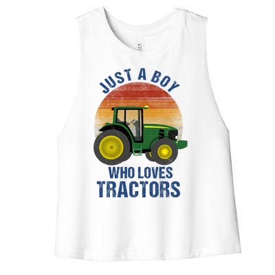 Just A Boy Who Loves Tractors Women's Racerback Cropped Tank