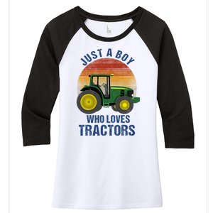 Just A Boy Who Loves Tractors Women's Tri-Blend 3/4-Sleeve Raglan Shirt