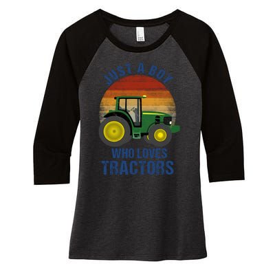 Just A Boy Who Loves Tractors Women's Tri-Blend 3/4-Sleeve Raglan Shirt