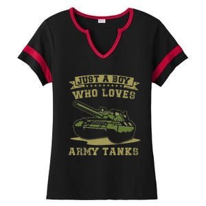 Just A Boy Who Loves Army Tanks Military WW2 Tanks Ladies Halftime Notch Neck Tee