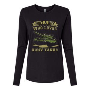 Just A Boy Who Loves Army Tanks Military WW2 Tanks Womens Cotton Relaxed Long Sleeve T-Shirt