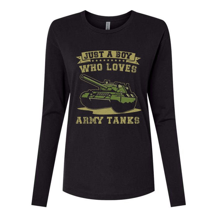 Just A Boy Who Loves Army Tanks Military WW2 Tanks Womens Cotton Relaxed Long Sleeve T-Shirt