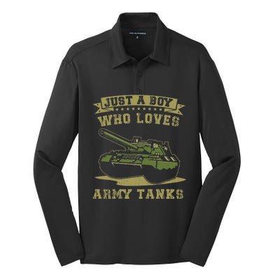 Just A Boy Who Loves Army Tanks Military WW2 Tanks Silk Touch Performance Long Sleeve Polo