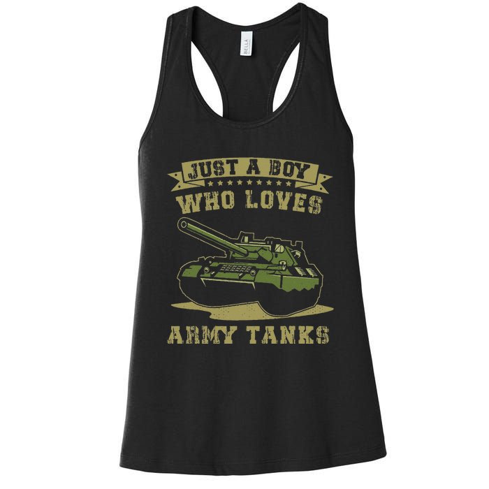 Just A Boy Who Loves Army Tanks Military WW2 Tanks Women's Racerback Tank