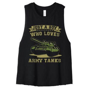 Just A Boy Who Loves Army Tanks Military WW2 Tanks Women's Racerback Cropped Tank