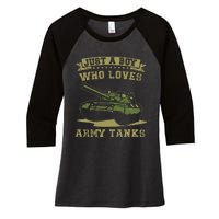 Just A Boy Who Loves Army Tanks Military WW2 Tanks Women's Tri-Blend 3/4-Sleeve Raglan Shirt