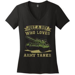 Just A Boy Who Loves Army Tanks Military WW2 Tanks Women's V-Neck T-Shirt