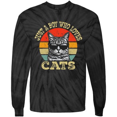 Just A Boy Who Loves Cats Boy Cat Lover Tie-Dye Long Sleeve Shirt