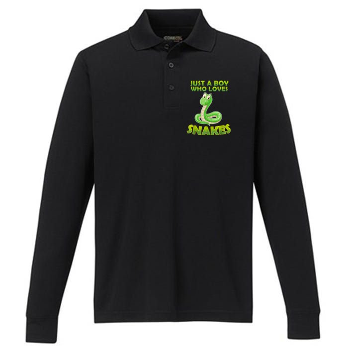 Just A Boy Who Loves Snakes Snake Lover Gift Performance Long Sleeve Polo