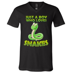 Just A Boy Who Loves Snakes Snake Lover Gift V-Neck T-Shirt