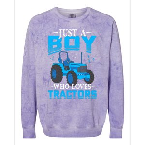 Just A Boy Who Loves Tractors Farm Boy Colorblast Crewneck Sweatshirt