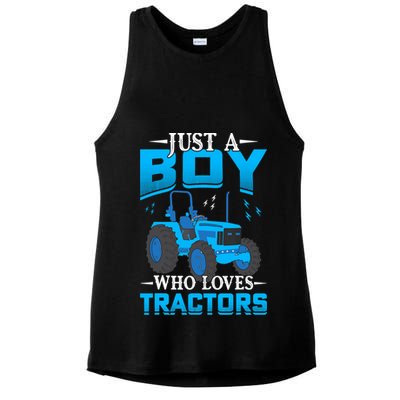 Just A Boy Who Loves Tractors Farm Boy Ladies PosiCharge Tri-Blend Wicking Tank