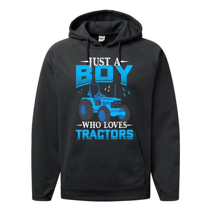 Just A Boy Who Loves Tractors Farm Boy Performance Fleece Hoodie