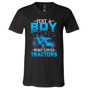 Just A Boy Who Loves Tractors Farm Boy V-Neck T-Shirt