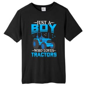 Just A Boy Who Loves Tractors Farm Boy Tall Fusion ChromaSoft Performance T-Shirt