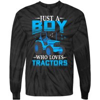 Just A Boy Who Loves Tractors Farm Boy Tie-Dye Long Sleeve Shirt