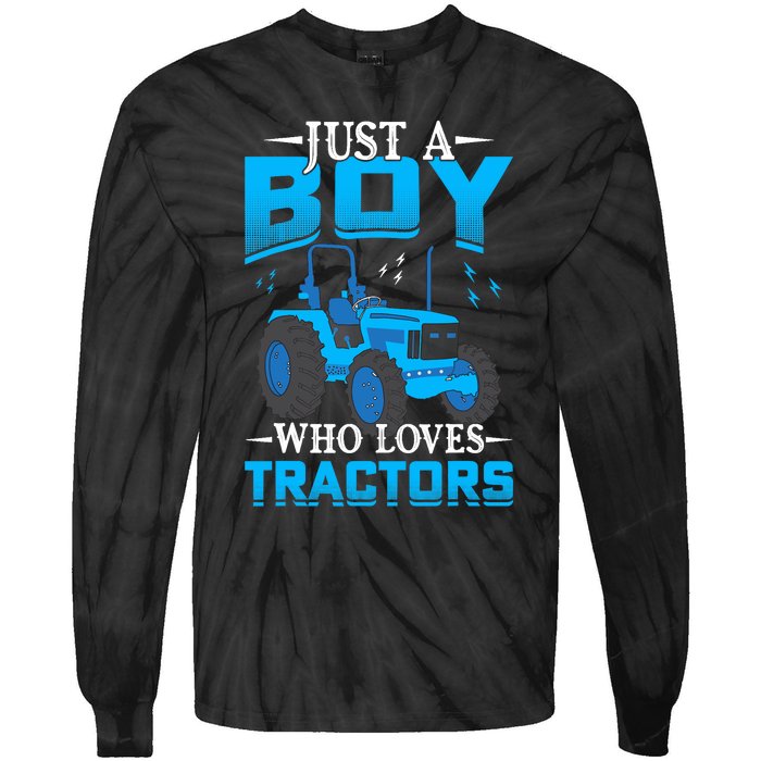 Just A Boy Who Loves Tractors Farm Boy Tie-Dye Long Sleeve Shirt