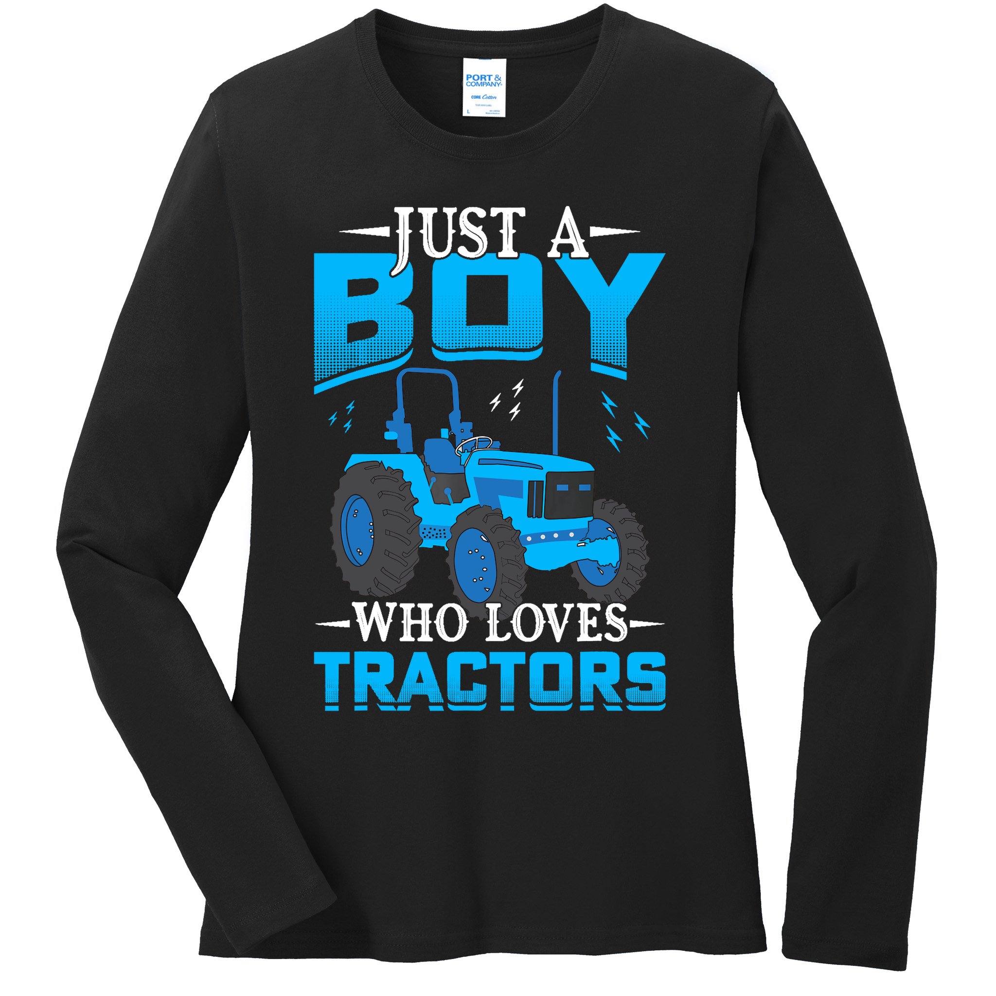 Just A Boy Who Loves Tractors Farm Boy Ladies Long Sleeve Shirt