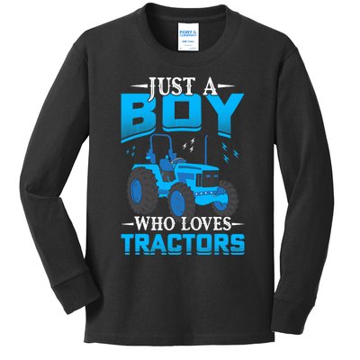 Just A Boy Who Loves Tractors Farm Boy Kids Long Sleeve Shirt