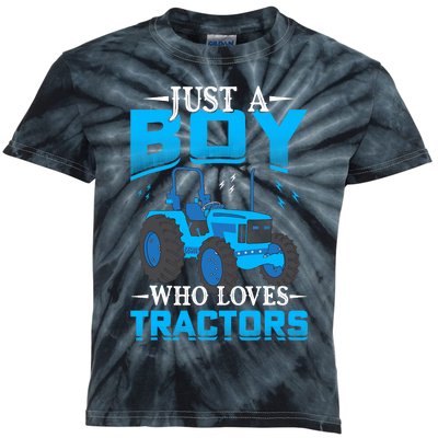 Just A Boy Who Loves Tractors Farm Boy Kids Tie-Dye T-Shirt