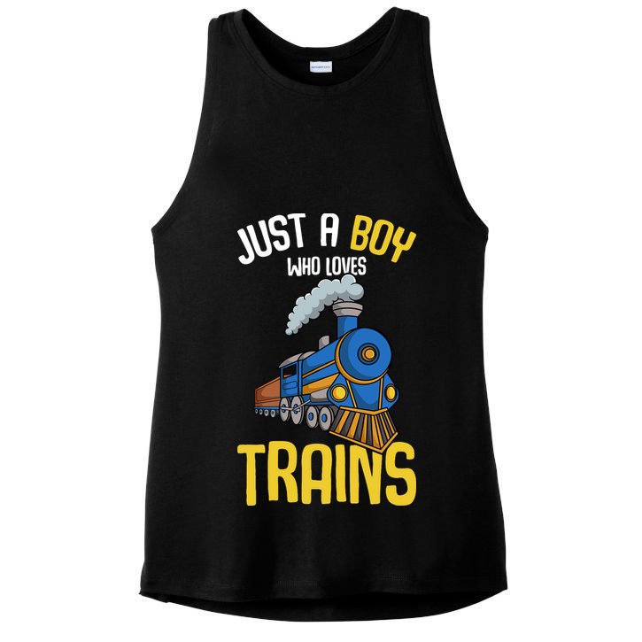 Just A Boy Who Loves Trains Locomotive Train Ladies PosiCharge Tri-Blend Wicking Tank