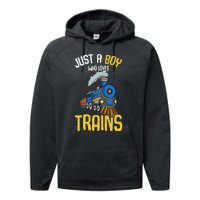 Just A Boy Who Loves Trains Locomotive Train Performance Fleece Hoodie