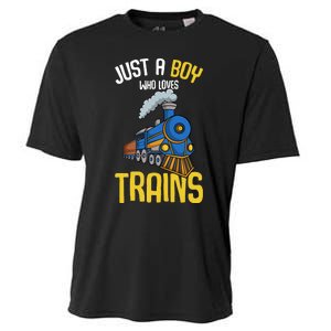 Just A Boy Who Loves Trains Locomotive Train Cooling Performance Crew T-Shirt