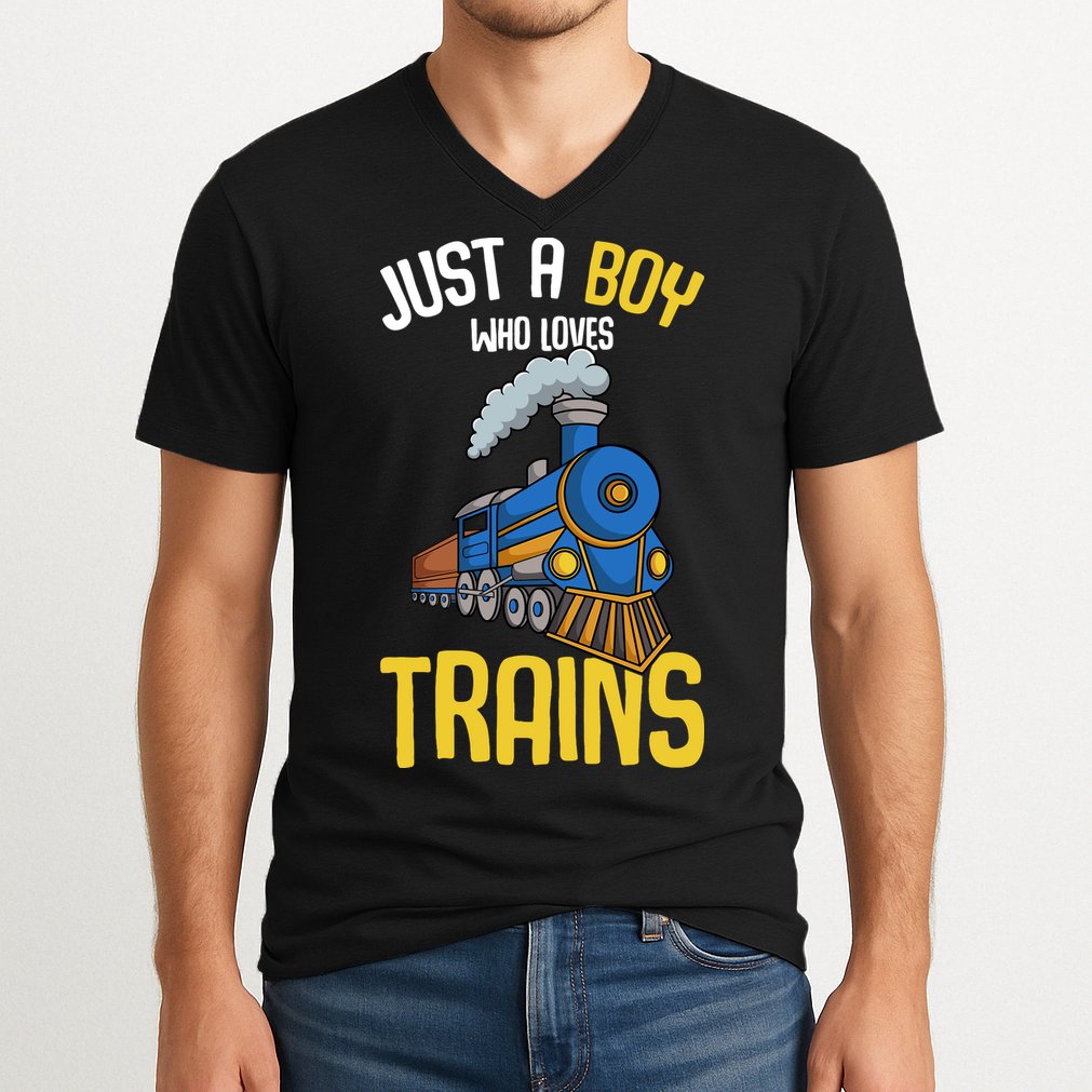 Just A Boy Who Loves Trains Locomotive Train V-Neck T-Shirt