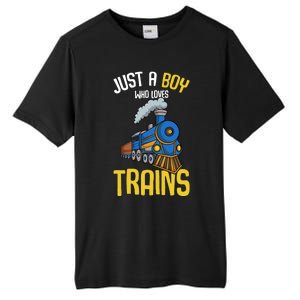 Just A Boy Who Loves Trains Locomotive Train Tall Fusion ChromaSoft Performance T-Shirt