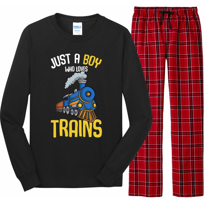 Just A Boy Who Loves Trains Locomotive Train Long Sleeve Pajama Set