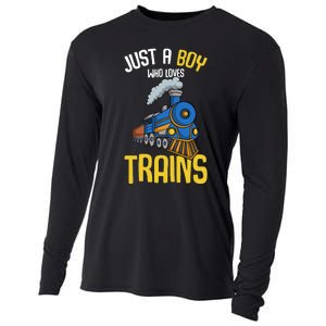 Just A Boy Who Loves Trains Locomotive Train Cooling Performance Long Sleeve Crew