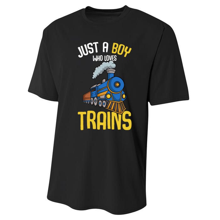 Just A Boy Who Loves Trains Locomotive Train Performance Sprint T-Shirt