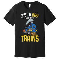 Just A Boy Who Loves Trains Locomotive Train Premium T-Shirt