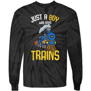 Just A Boy Who Loves Trains Locomotive Train Tie-Dye Long Sleeve Shirt