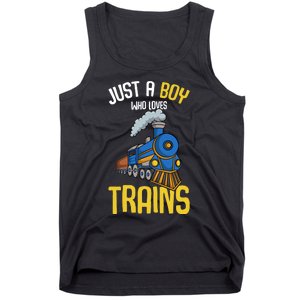 Just A Boy Who Loves Trains Locomotive Train Tank Top