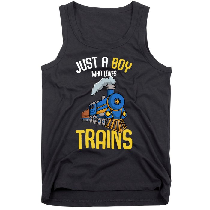 Just A Boy Who Loves Trains Locomotive Train Tank Top