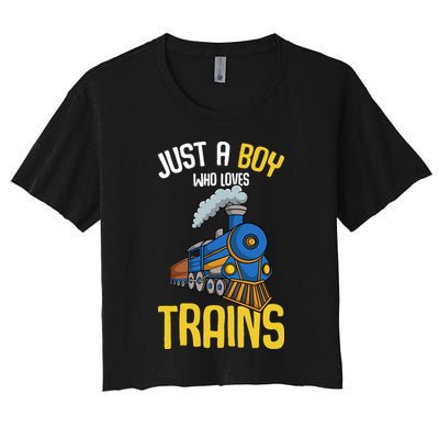 Just A Boy Who Loves Trains Locomotive Train Crop Top