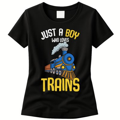 Just A Boy Who Loves Trains Locomotive Train Womens T-Shirt