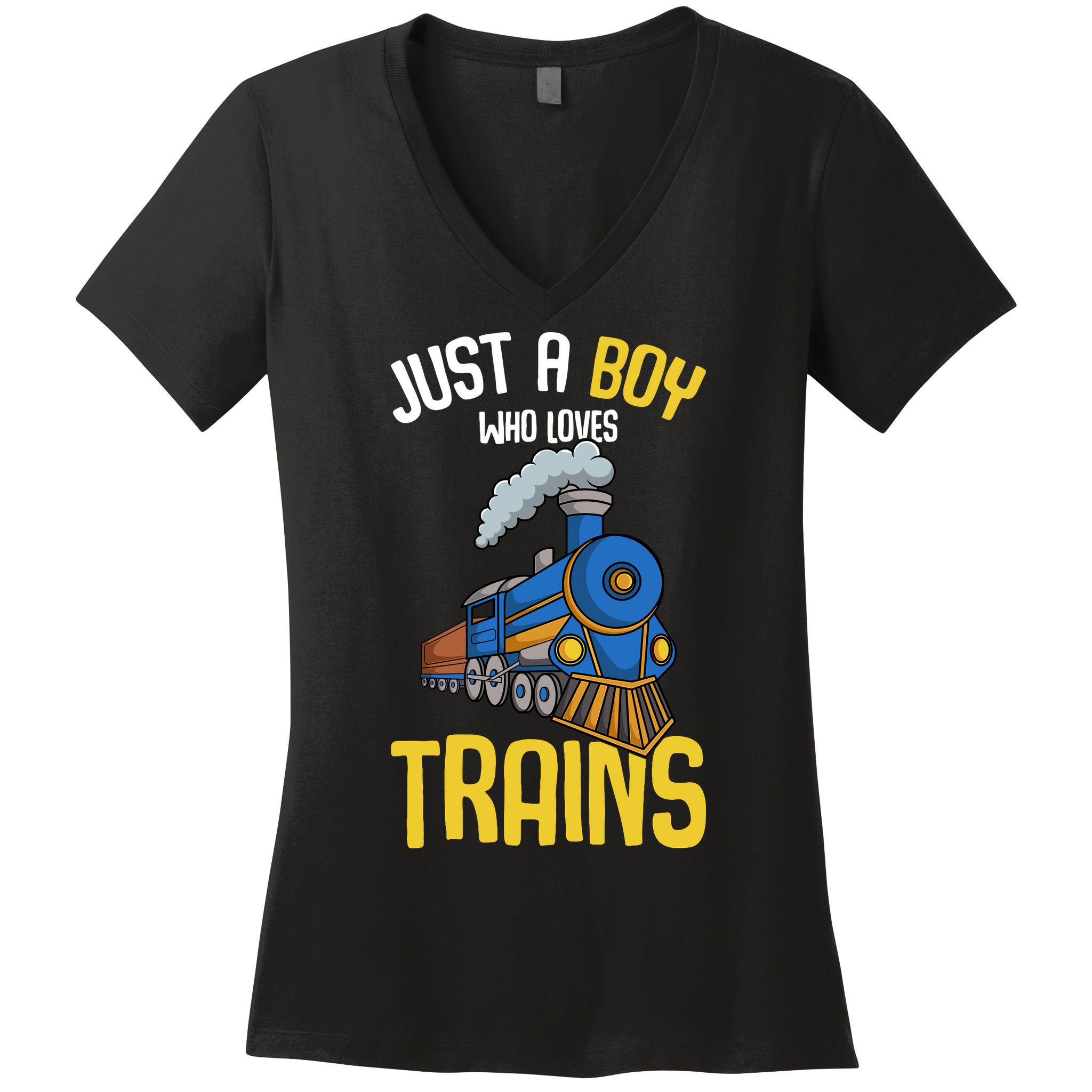Just A Boy Who Loves Trains Locomotive Train Women's V-Neck T-Shirt
