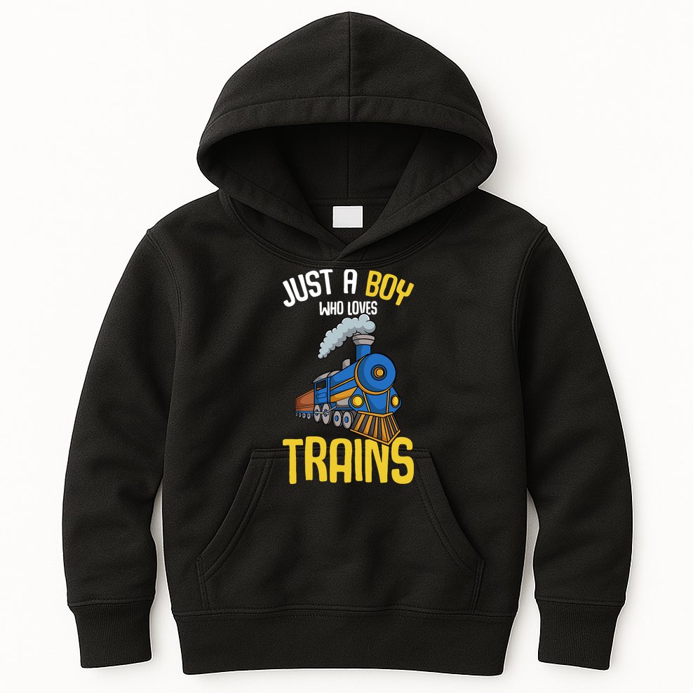 Just A Boy Who Loves Trains Locomotive Train Kids Hoodie