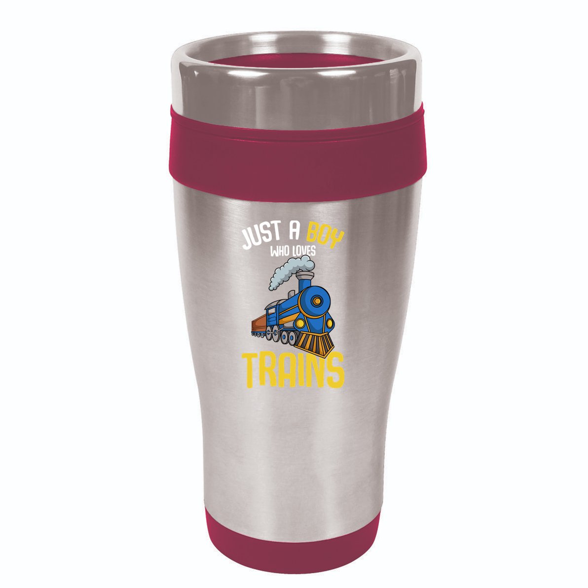 Just A Boy Who Loves Trains Locomotive Train 16oz Travel Tumbler