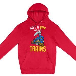 Just A Boy Who Loves Trains Locomotive Train Premium Pullover Hoodie