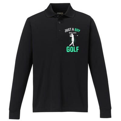 Just A Boy Who Loves Golf Club Golfer Golfing Performance Long Sleeve Polo