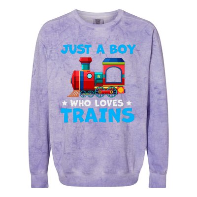 Just A Boy Who Loves Trains Cute Train Lovers Colorblast Crewneck Sweatshirt