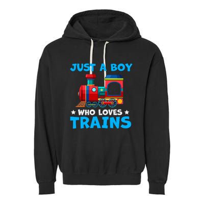 Just A Boy Who Loves Trains Cute Train Lovers Garment-Dyed Fleece Hoodie