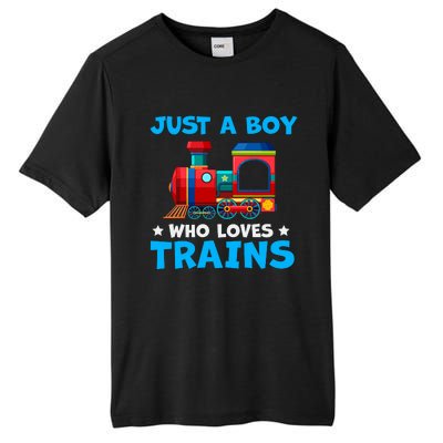 Just A Boy Who Loves Trains Cute Train Lovers Tall Fusion ChromaSoft Performance T-Shirt