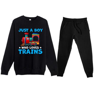 Just A Boy Who Loves Trains Cute Train Lovers Premium Crewneck Sweatsuit Set