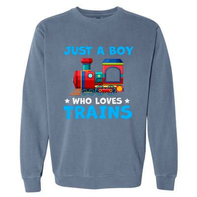 Just A Boy Who Loves Trains Cute Train Lovers Garment-Dyed Sweatshirt